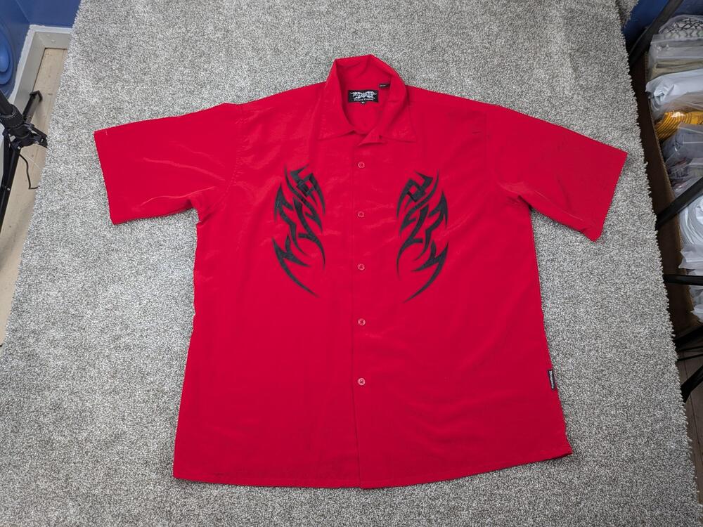 Dragonfly Clothing Company Shirt Mens XL Red Tribal Embroidered Bowling Camp